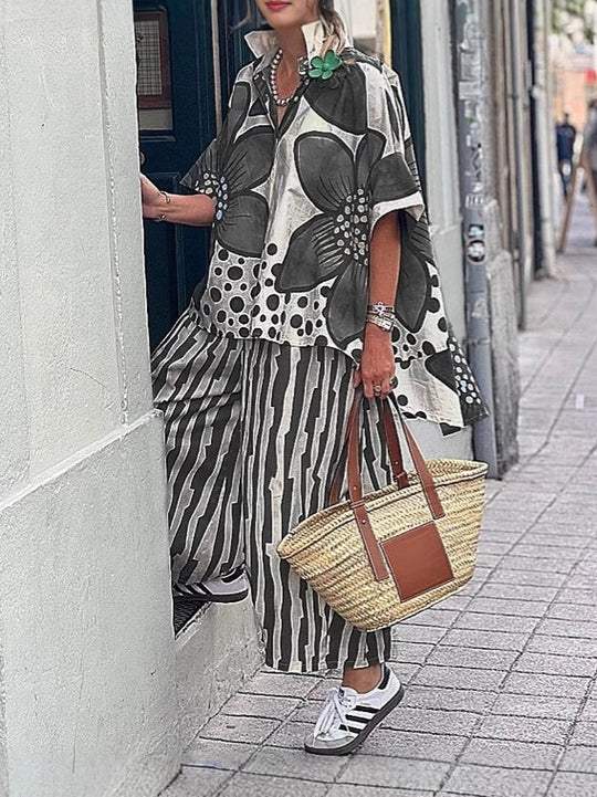 Damen lässige Bluse und Palazzo Hose Set Heidi-Mode