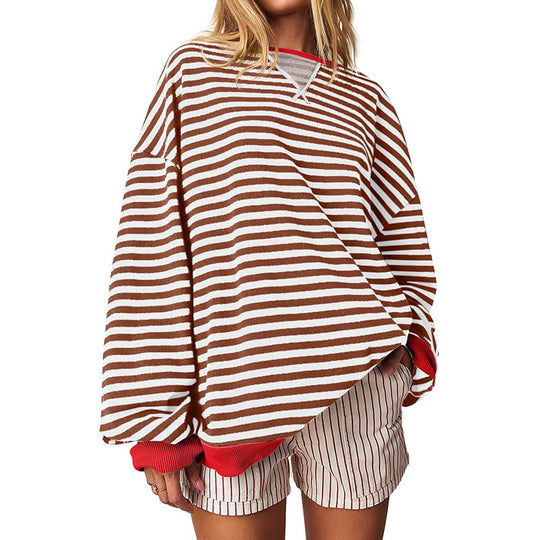 Damen Bequeme Streifenpulli mit Raglanärmeln und elastischen Bündchen Heidi-Mode