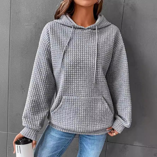Damen Waffelstruktur Hoodie mit Kängurutasche und lässigem Schnitt Heidi-Mode
