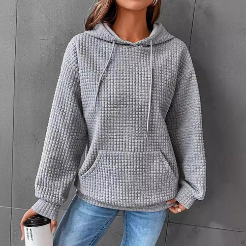 Damen Waffelstruktur Hoodie mit Kängurutasche und lässigem Schnitt Heidi-Mode