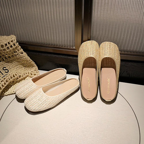 Damen Ballerinas aus gewebtem Material mit flachem Fußbett und elastischem Rand Heidi-Mode