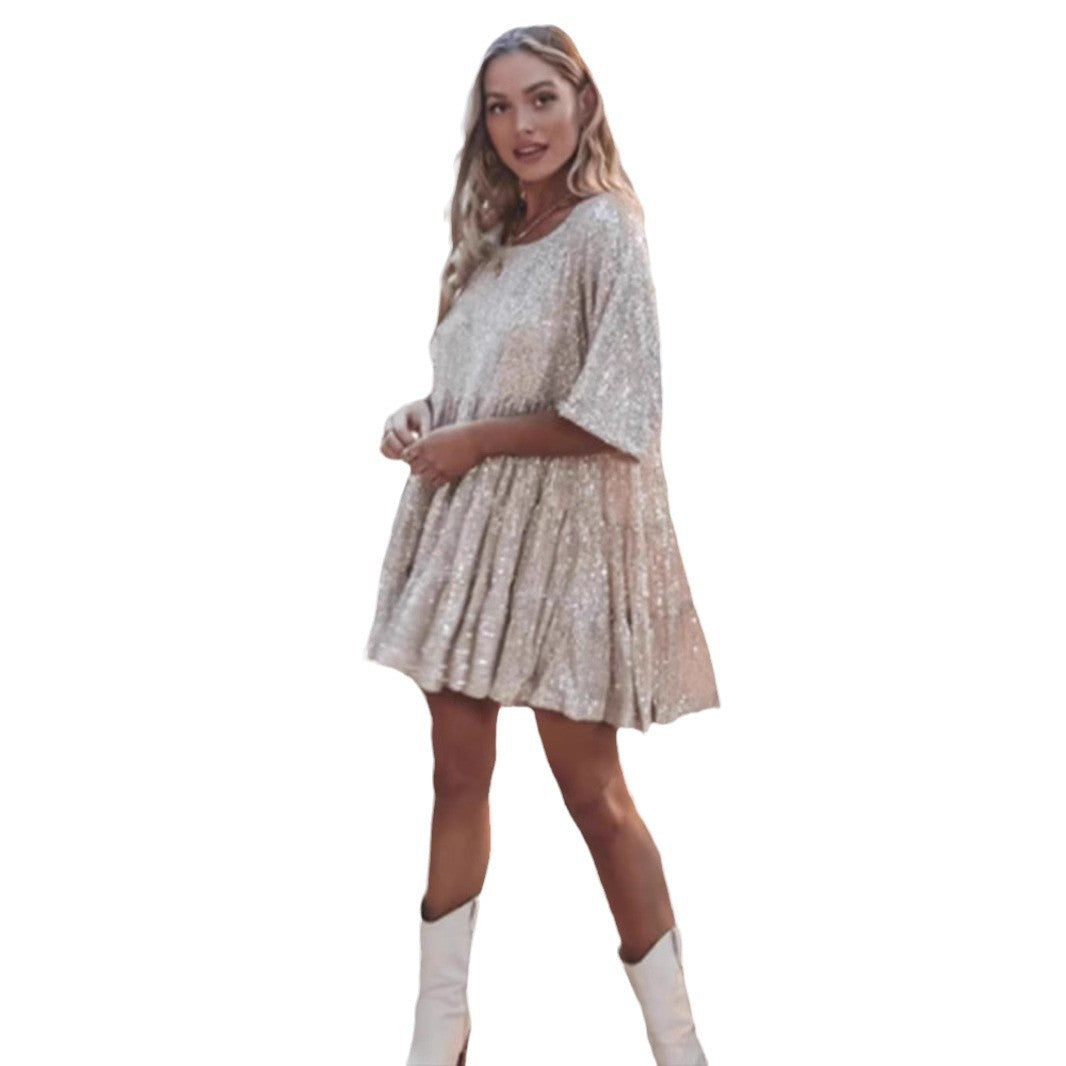 Damen Festliches Minikleid mit funkelndem Pailletten-Design und voluminösem Saum Heidi-Mode