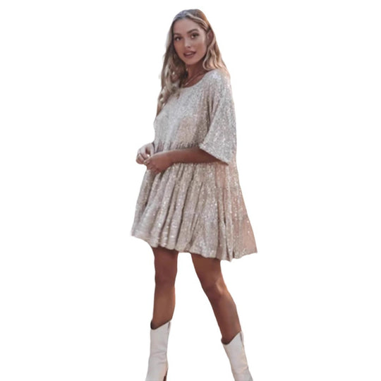 Damen Festliches Minikleid mit funkelndem Pailletten-Design und voluminösem Saum Heidi-Mode
