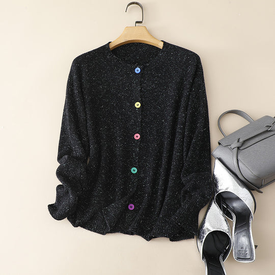 Damen Knopf-Front Strickjacke mit bunten Details Heidi-Mode