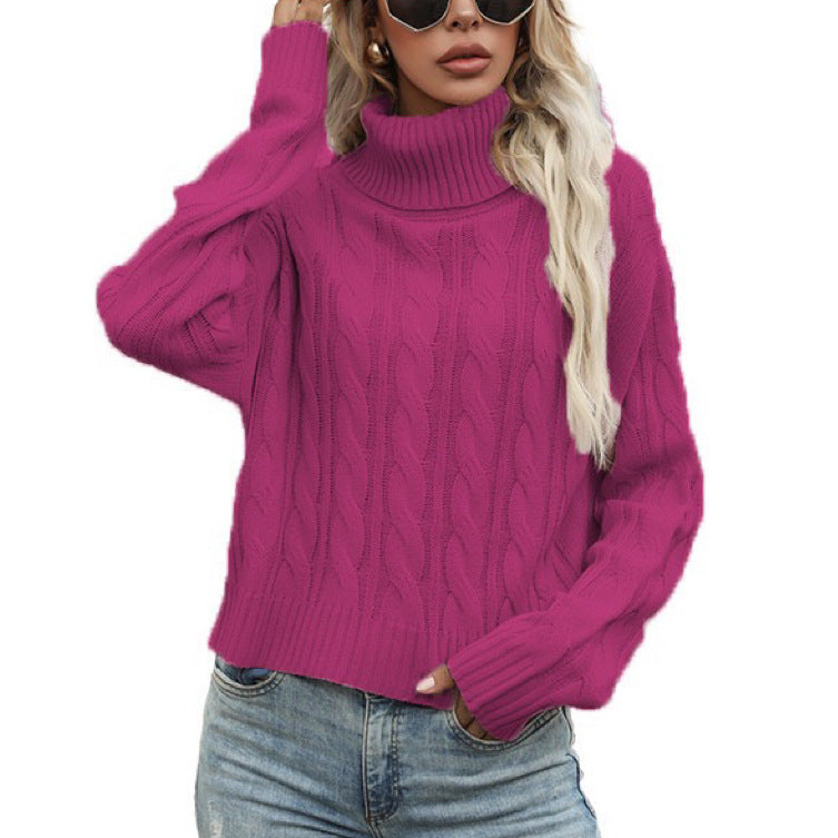 Damen Rollkragenpullover mit strukturiertem Zopfmuster und lässigem Schnitt Heidi-Mode