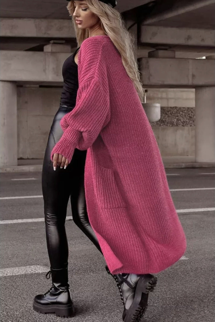 Damen Langer Strickcardigan mit tieferem Rückensaum und lässigem Schnitt Heidi-Mode