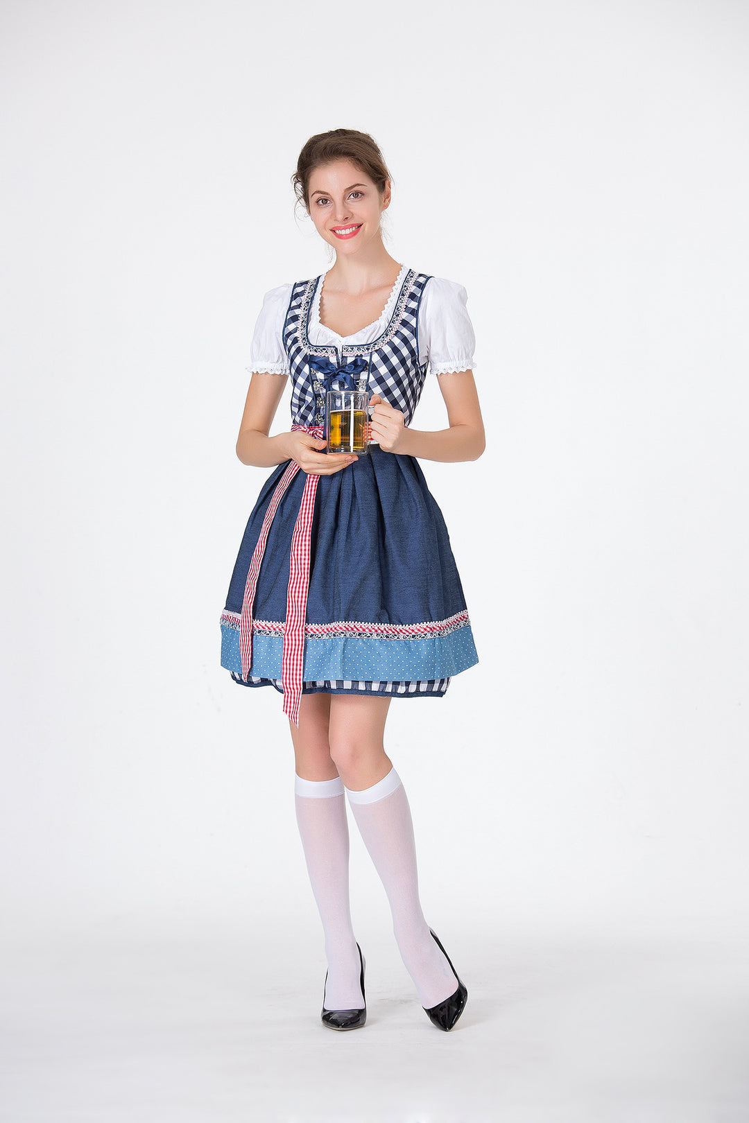 Damen Trachtenkleid mit traditionellem Karomuster und schwingendem Unterrock Heidi