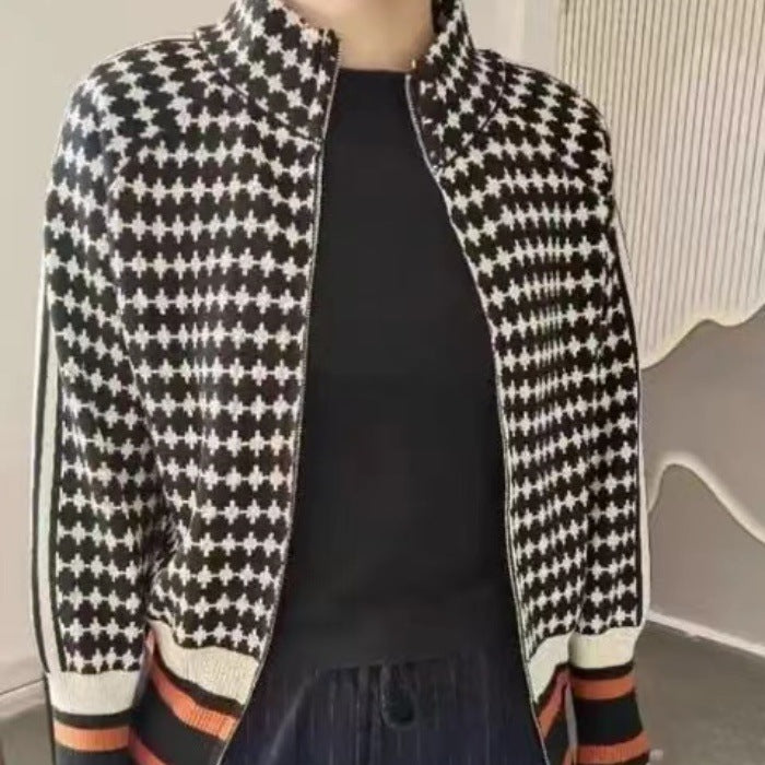 Damen Sportlicher Strickpullover mit Stehkragen und grafischem Muster Heidi-Mode