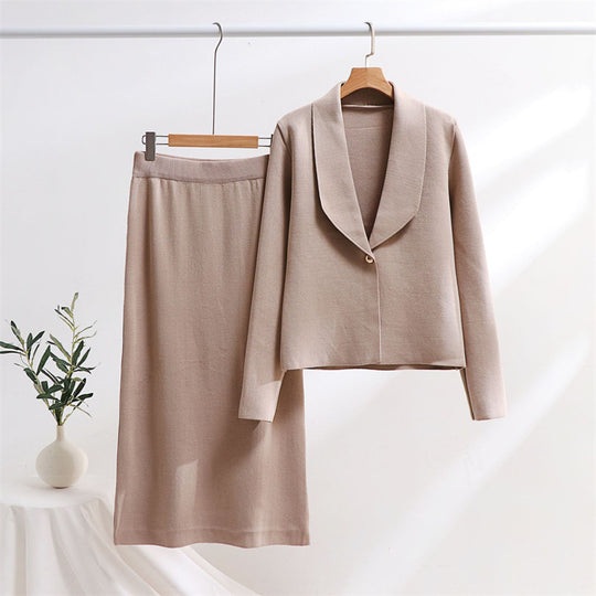 Damen elegantes Strickensemble mit Blazer und Midi-Rock Heidi-Mode