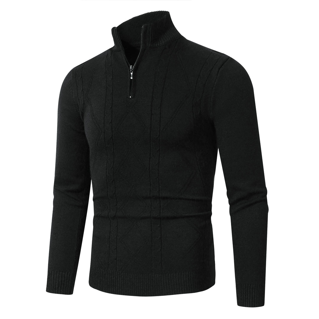 Herren Strickpullover mit modernem Zopfmuster und hohem Stehkragen Heidi-Mode