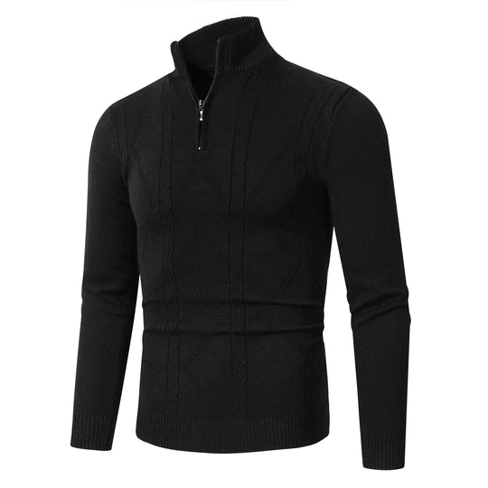 Herren Strickpullover mit modernem Zopfmuster und hohem Stehkragen Heidi-Mode
