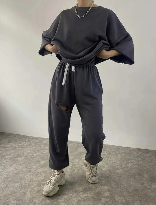 Damen lässiges Hoodie- und Jogginganzug-Set mit modernem Design Heidi-Mode