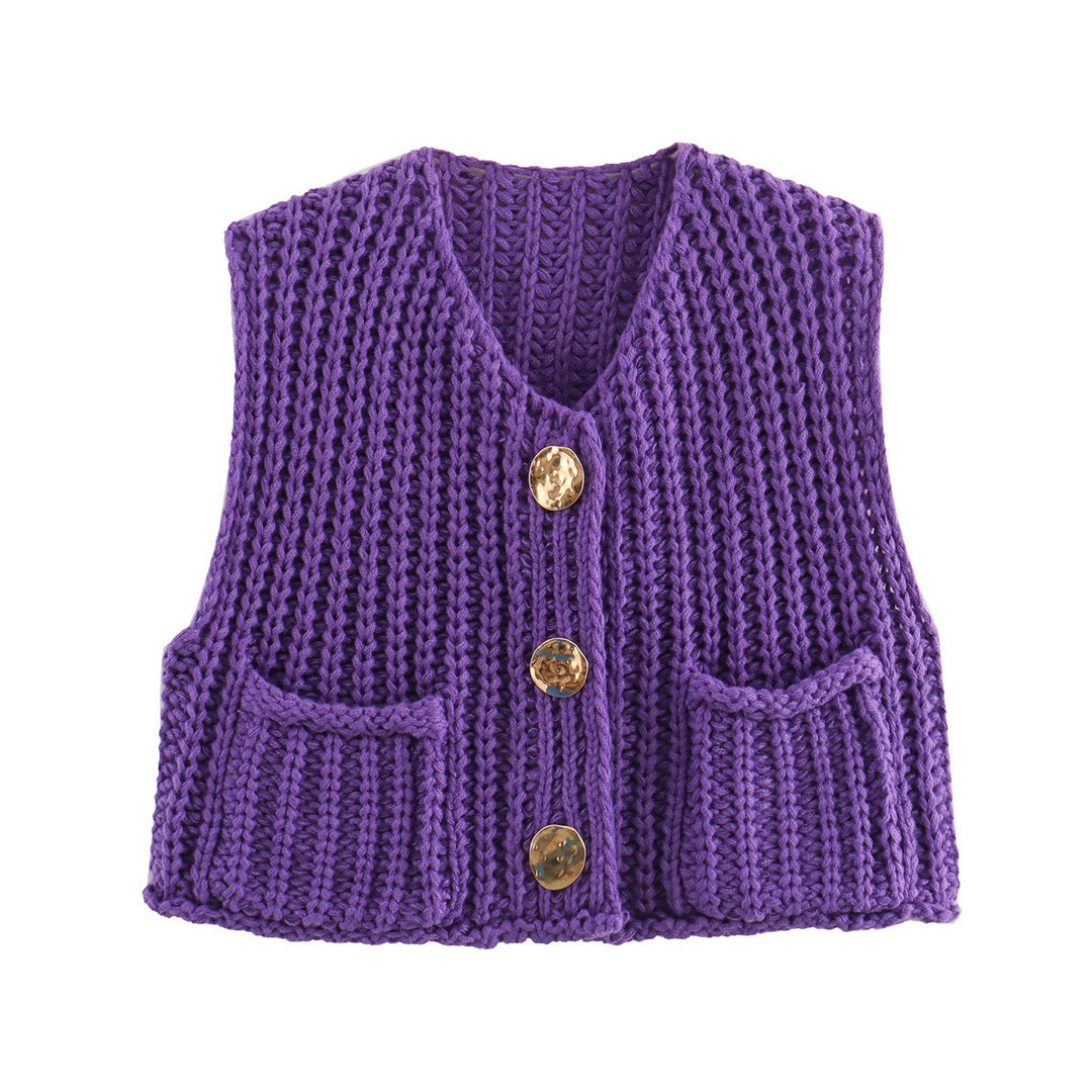 Damen Strickweste mit knopfverzierter Front und Taschen Heidi-Mode