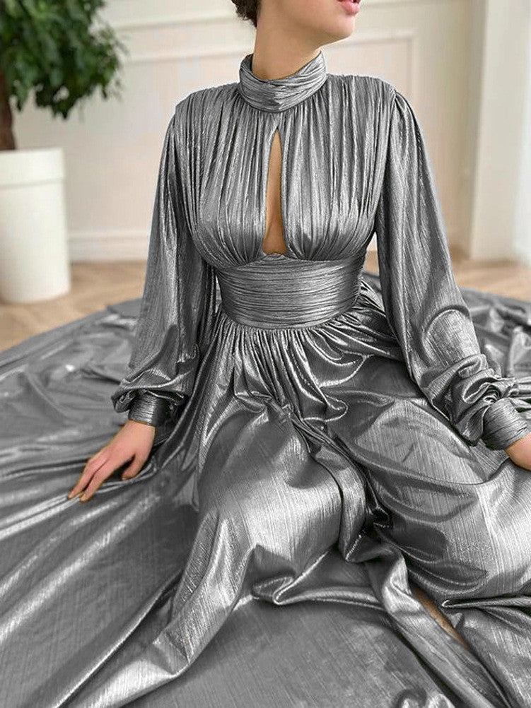 Damen Elegantes Maxikleid mit plissierten Details und luxuriösem Fall Heidi-Mode