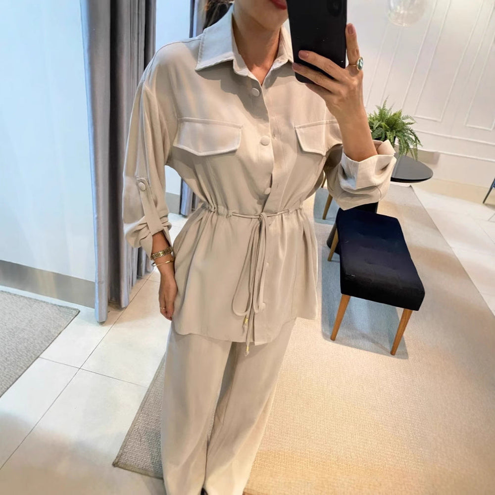 Heidi-Mode | Kordelzug Langarmmantel Lange Hose Zweiteiliges Set
