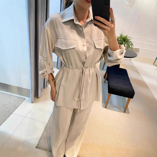 Heidi-Mode | Kordelzug Langarmmantel Lange Hose Zweiteiliges Set