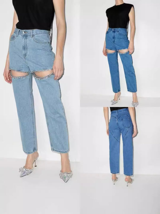 Damen Jeans mit zierlicher Steinverzierung Heidi-Mode