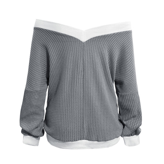 Damen Off-Shoulder Pullover im modernen Waffelstrick Heidi-Mode