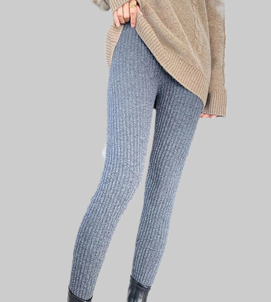 Damen Rippstrick-Leggings mit hohem Bund und feiner Struktur Heidi-Mode