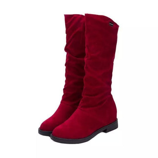 Damen Overkneestiefel aus weichem Wildlederimitat mit elegantem Falten-Design und rutschfester Sohle Heidi-Mode