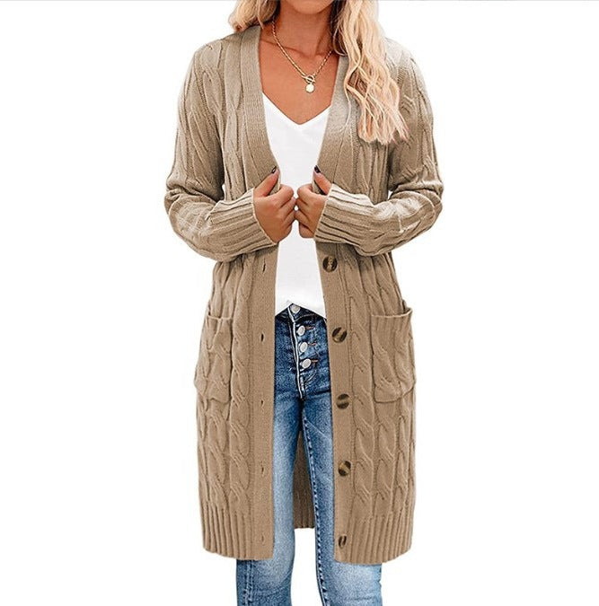 Damen Grobstrickcardigan mit Taschen und Knopfdetails Heidi-Mode