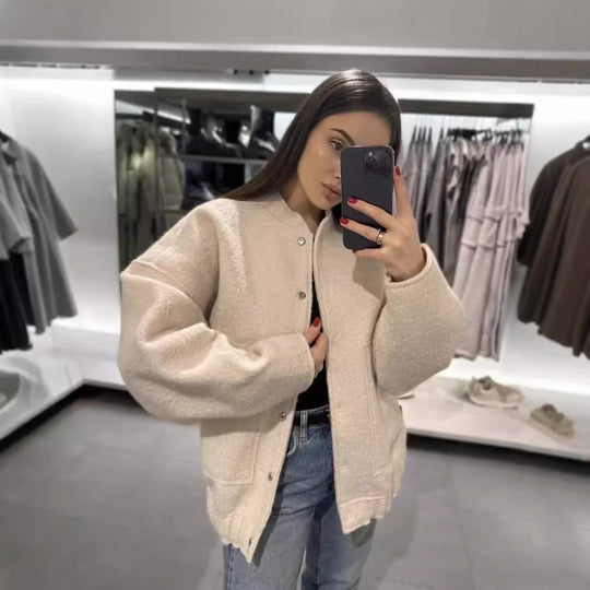 Damen Oversized Wolljacke im schlichten Design Heidi-Mode