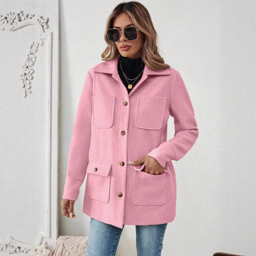 Damen Modische Utility-Jacke mit großen Taschen und goldenem Druck Heidi-Mode