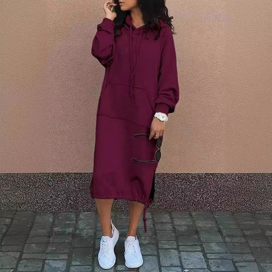 Damen Casual Hoodie Kleid mit verstellbarem Kordelzug-Saum Heidi-Mode
