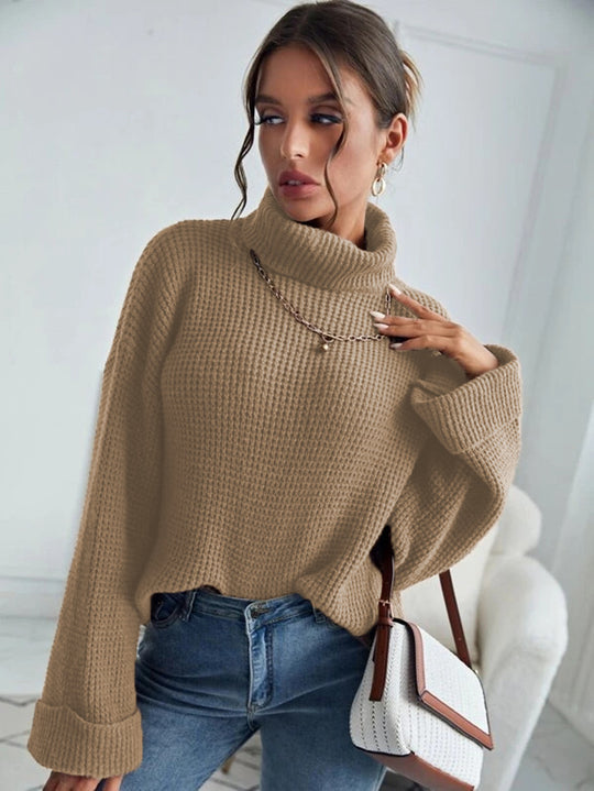 Damen Hochwertiger Strickpullover mit hohem Kragen und strukturiertem Design Heidi-Mode