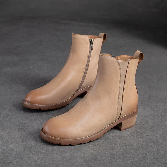 Damen Stiefeletten aus geschmeidigem Leder mit praktischem Reißverschluss und robustem Blockabsatz Heidi-Mode