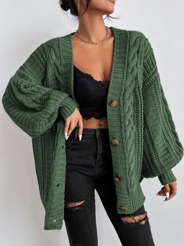 Damen Strickjacke mit oversized Passform und Zopfmuster Heidi-Mode