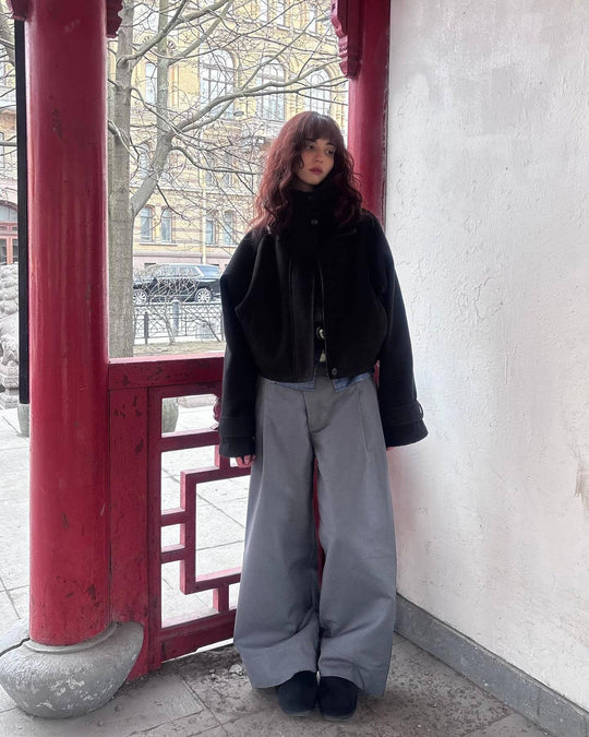 Damen Oversized Wolljacke mit elegantem Schnitt und praktischen Taschen Heidi-Mode