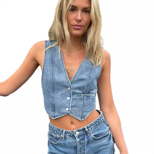 Damen Jeansweste mit elegantem Schnitt und Knopfdetails Heidi-Mode
