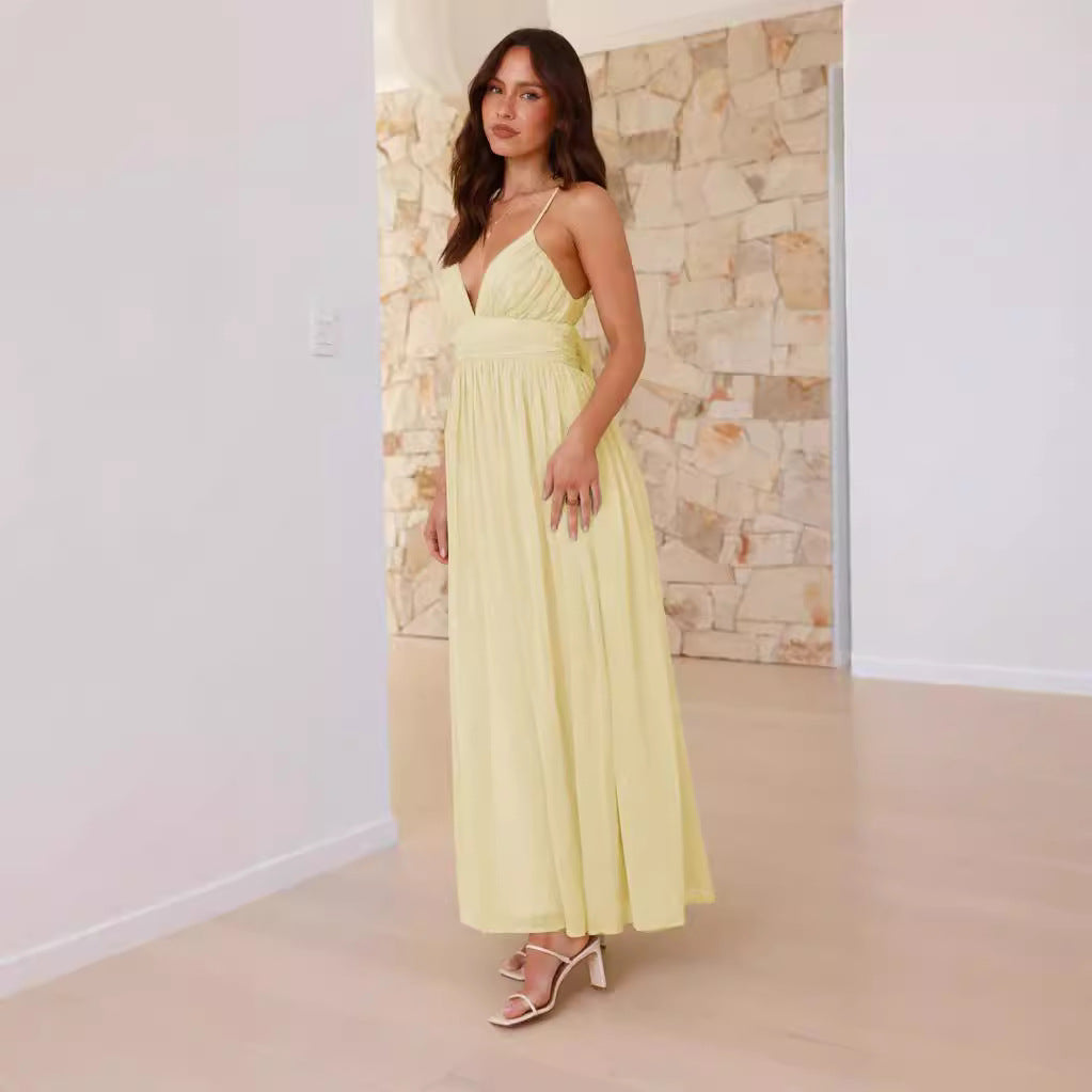 Damen Maxikleid mit schmalen Spaghetti-Trägern und elegantem Wickel-Design Heidi-Mode