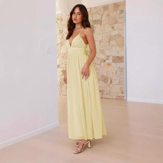 Damen Maxikleid mit schmalen Spaghetti-Trägern und elegantem Wickel-Design Heidi-Mode