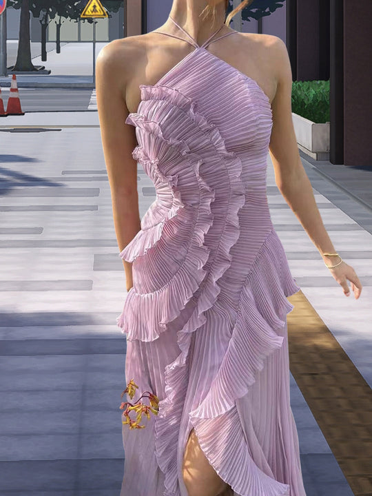 Damen Elegantes Wickelkleid mit plissierten Rüschen und asymmetrischem Saum Heidi-Mode