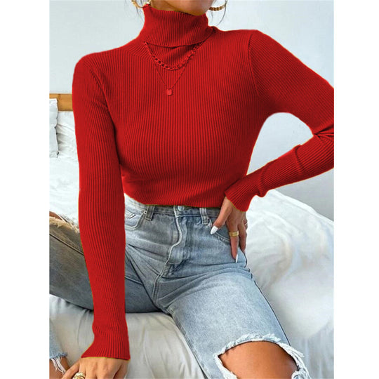 Damen Eleganter Rollkragenpullover mit feiner Rippstruktur Heidi-Mode