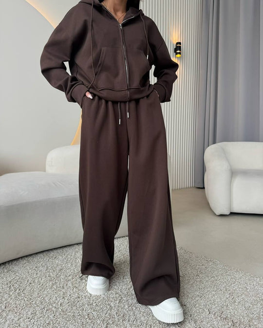 Damen Lässiges Sport-Set mit modischer Kapuze und weitem Schnitt Heidi-Mode