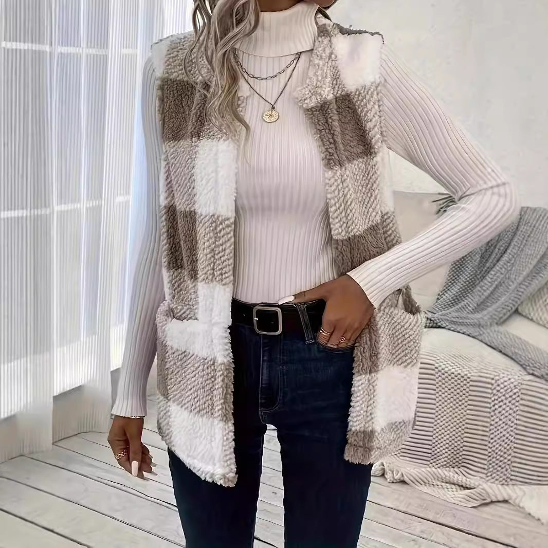 Damen Gemusterte Fleece-Weste mit praktischen Taschen Heidi-Mode