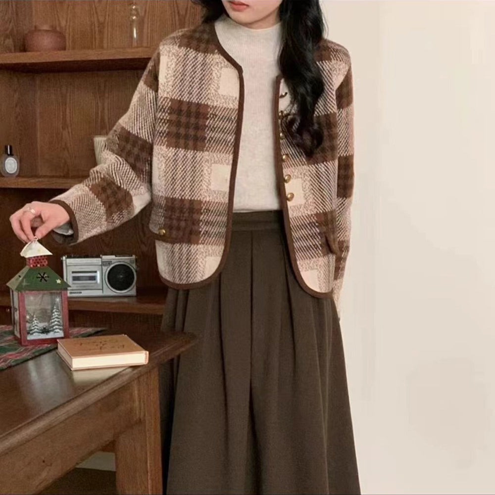 Damen Freizeitblazer mit eleganter Karomusterung und Knopfdetails Heidi-Mode