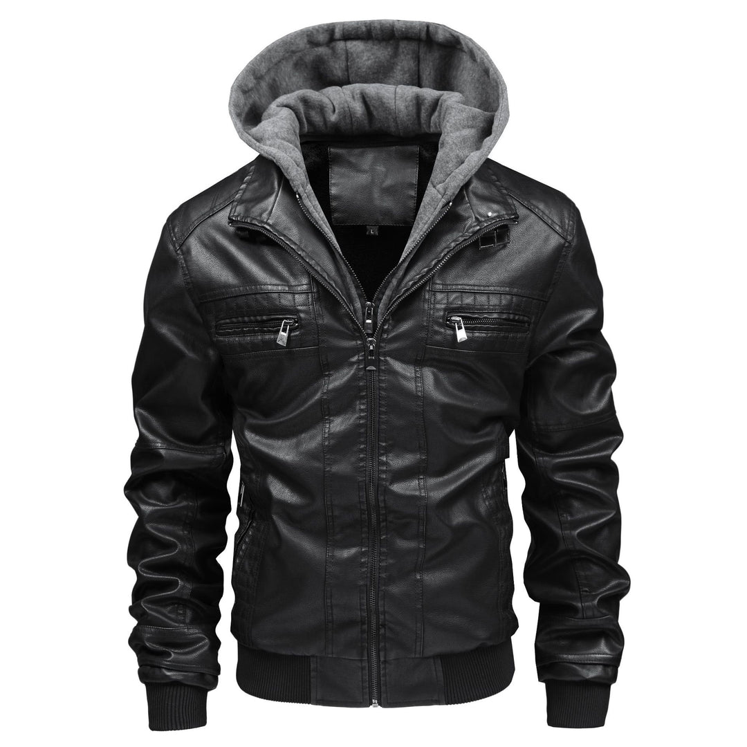 Herren Lederjacke mit abnehmbarem Kapuzen-Innenfutter Heidi-Mode