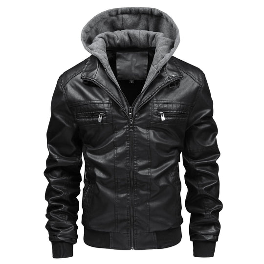 Herren Lederjacke mit abnehmbarem Kapuzen-Innenfutter Heidi-Mode