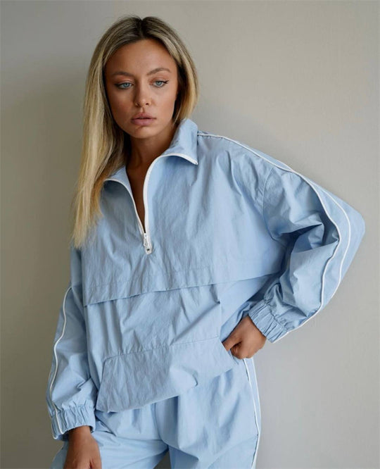 Damen modische Windbreaker Jacke mit hochstehendem Kragen und elastischen Ärmeln Heidi-Mode