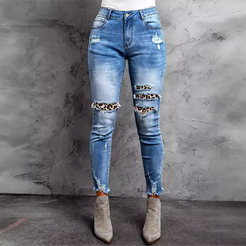 Damen Jeans im modernen Destroyed-Design mit aufregenden Tiermustern Heidi-Mode