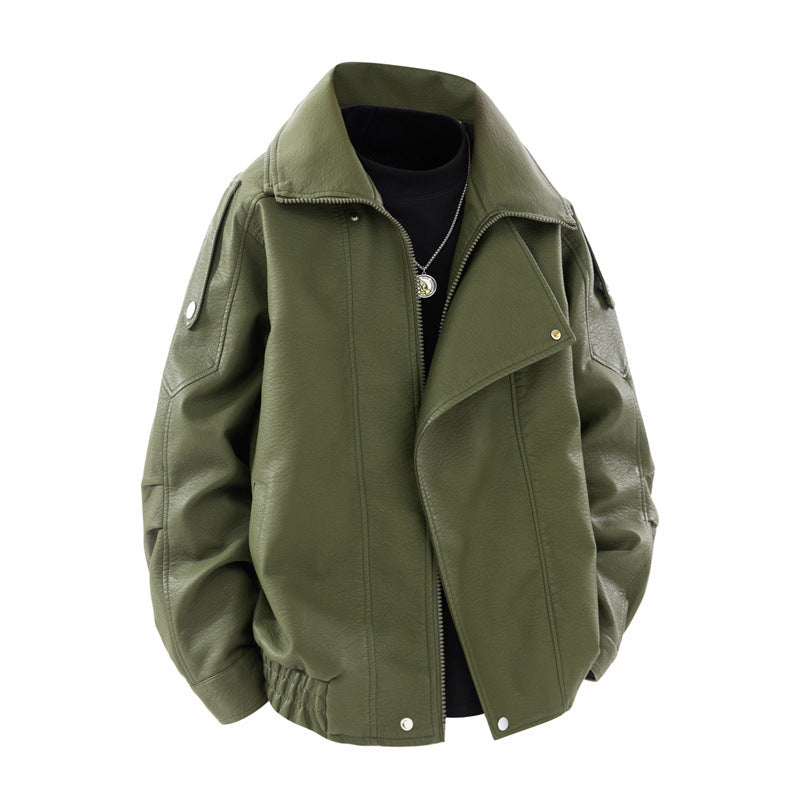 Damen modische Kunstlederjacke mit hohem Kragen und praktischen Seitentaschen Heidi-Mode