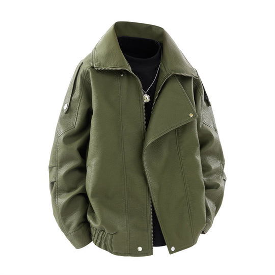 Damen modische Kunstlederjacke mit hohem Kragen und praktischen Seitentaschen Heidi-Mode