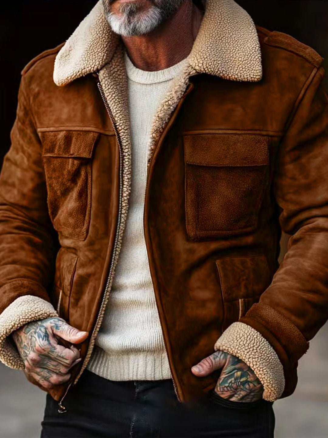 Herren Lederjacke mit weichem Sherpa-Futter Heidi-Mode