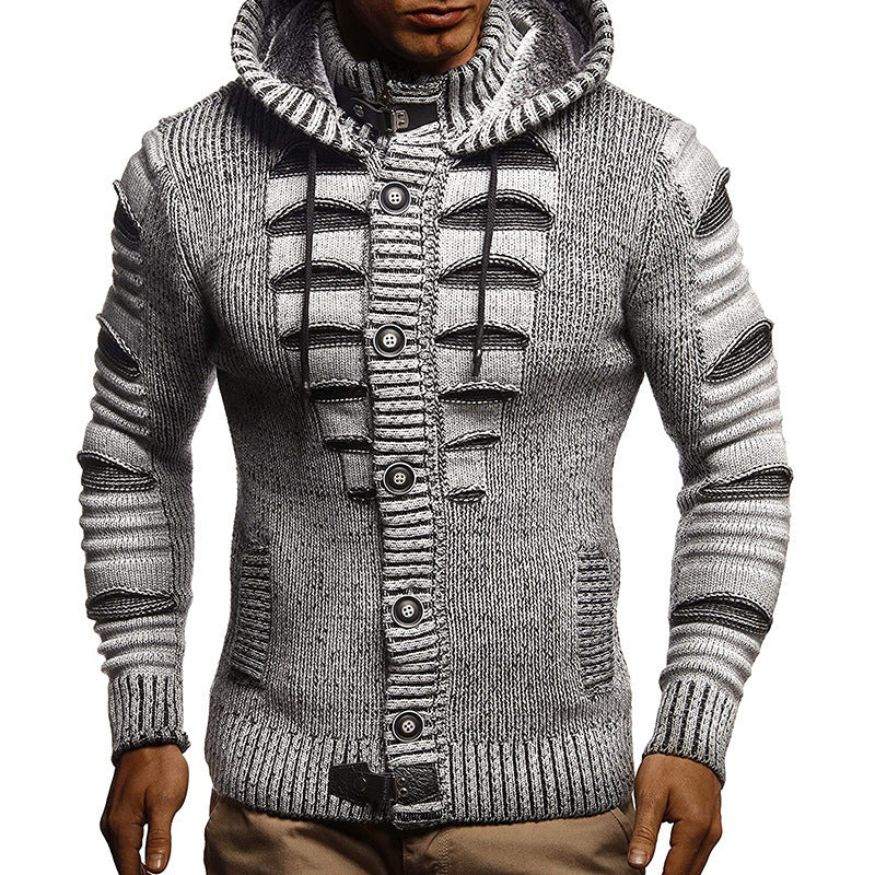 Herren Strickjacke mit Kapuze und dekorativen Knopfdetails Heidi-Mode