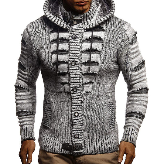 Herren Strickjacke mit Kapuze und dekorativen Knopfdetails Heidi-Mode