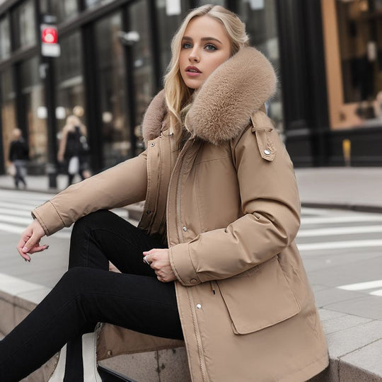 Damen warme Winterjacke mit abnehmbarem Pelzkragen Heidi-Mode
